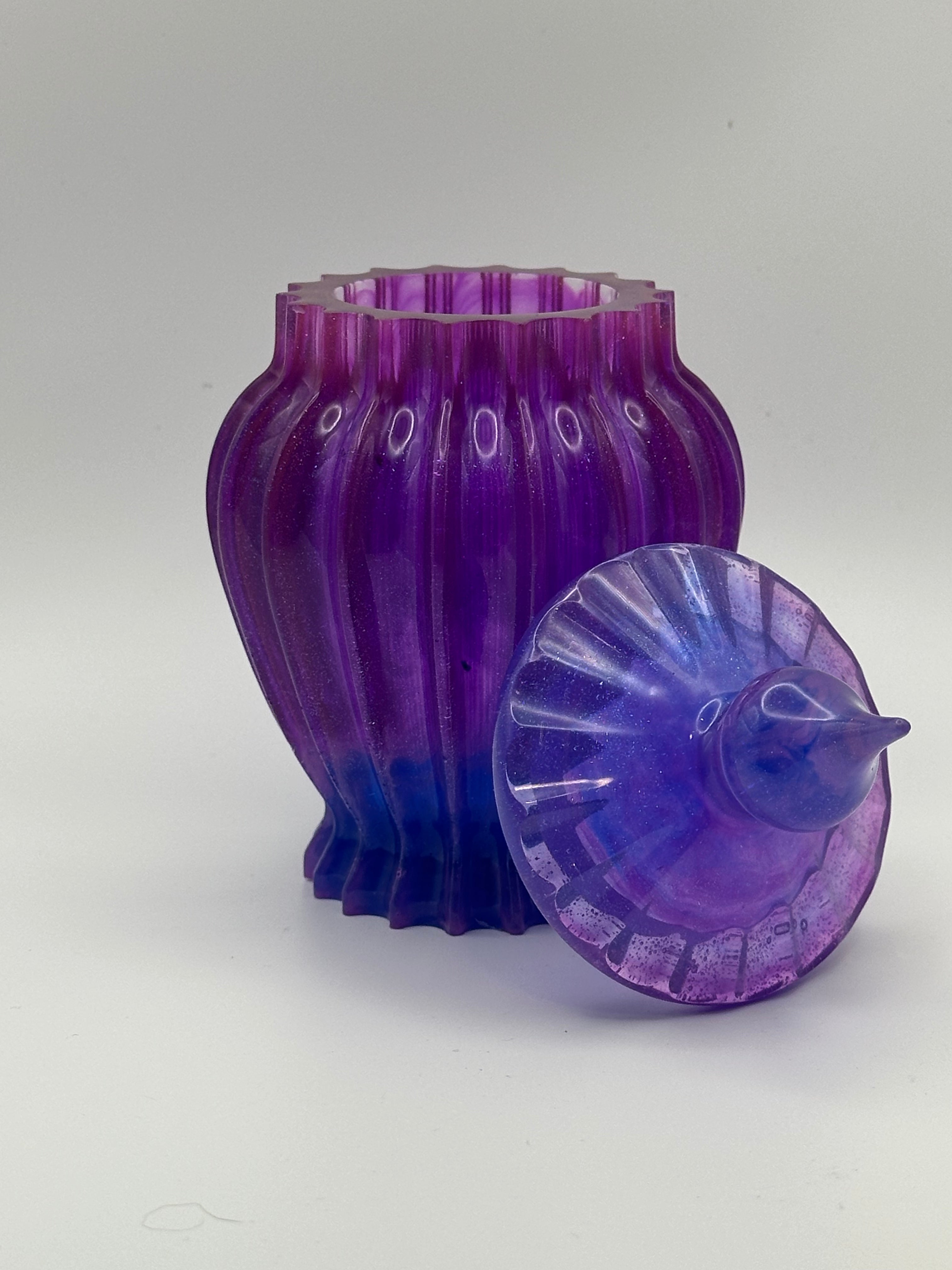 Handcrafted Epoxy Resin Ribbed Jar with Lid