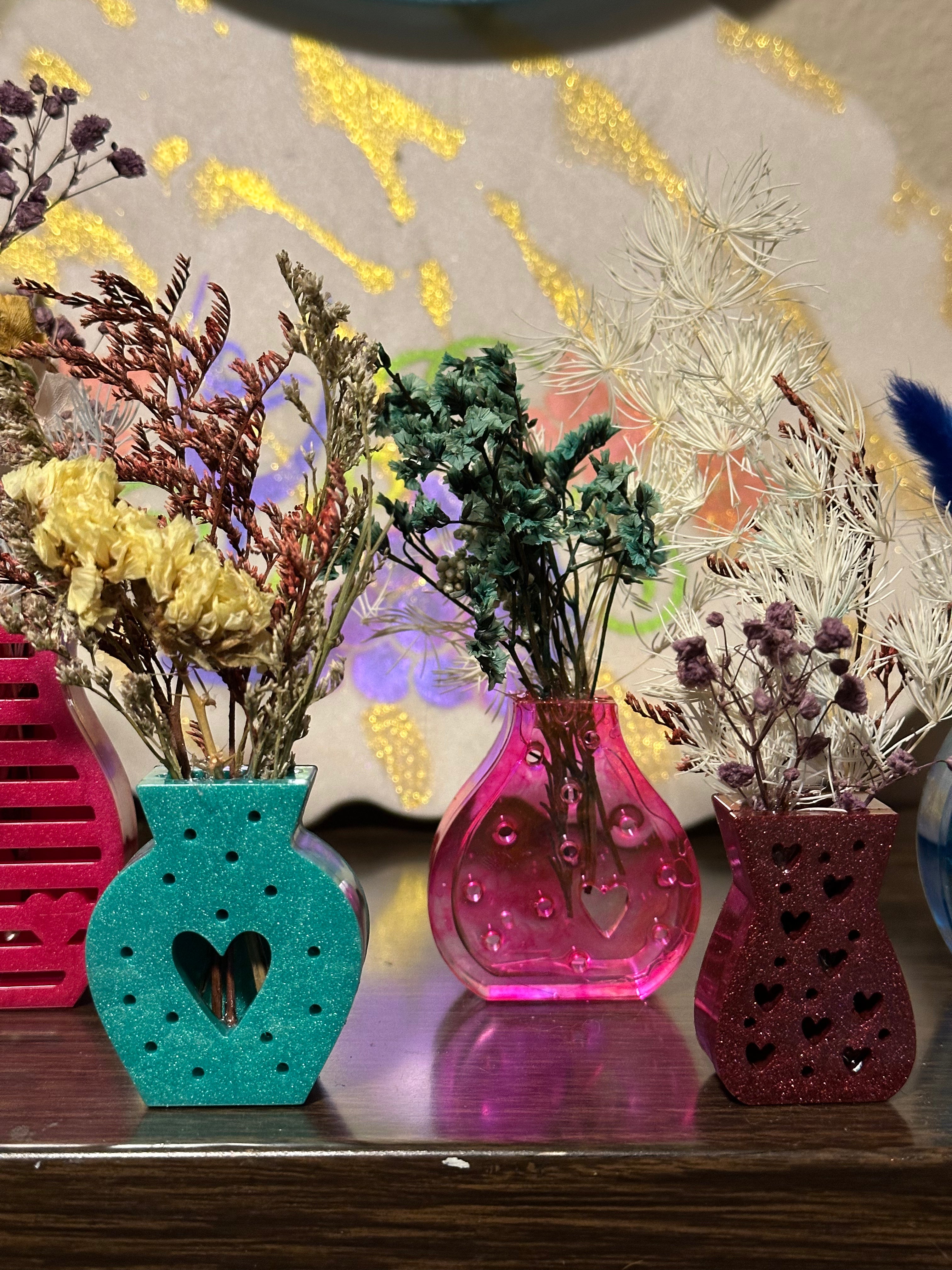 Tiny Refrigerator Magnet Vase with Dried Flowers