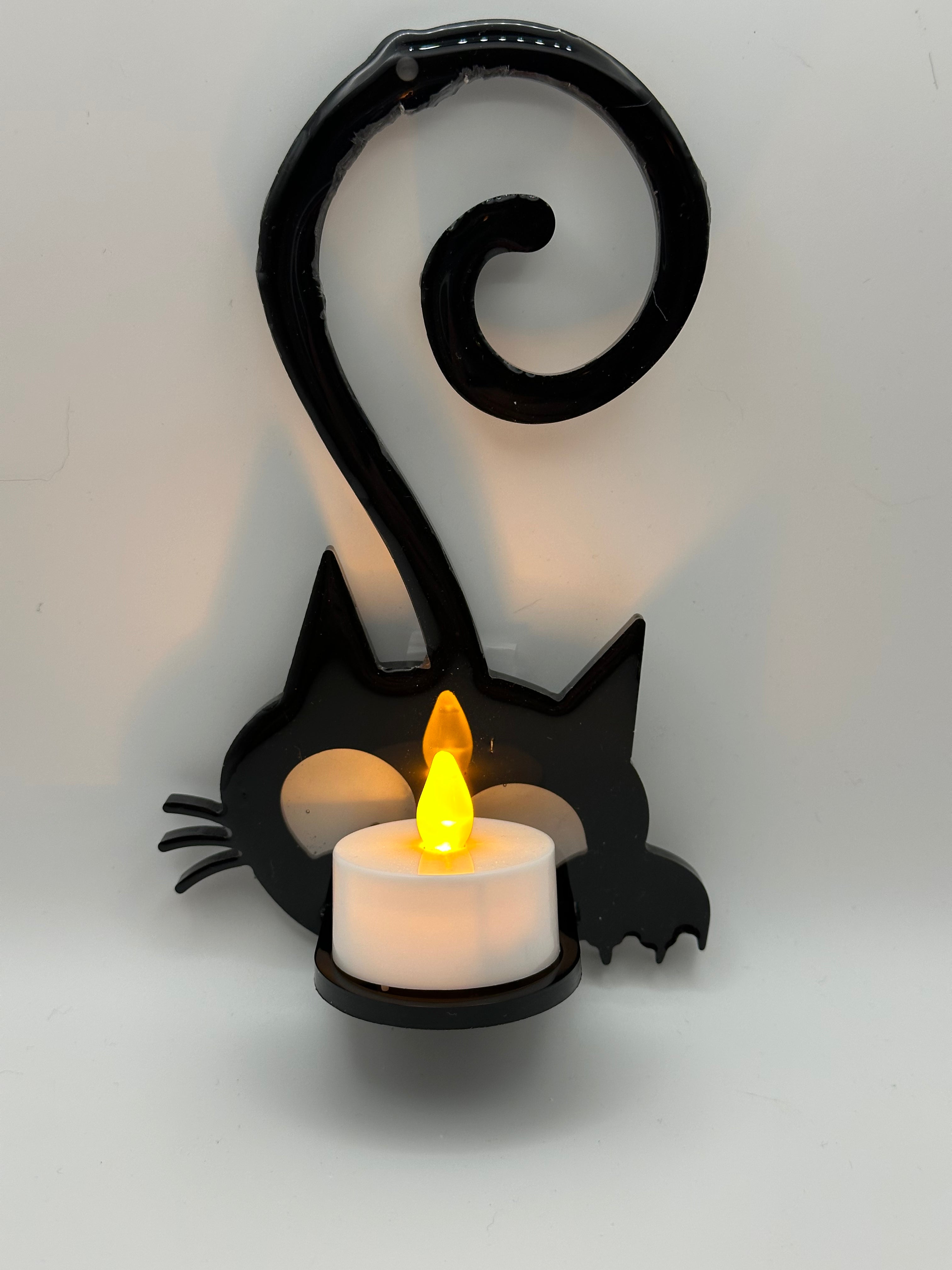 Black Cat Wall Sconces — Epoxy Resin Candle Holders, Set of 3