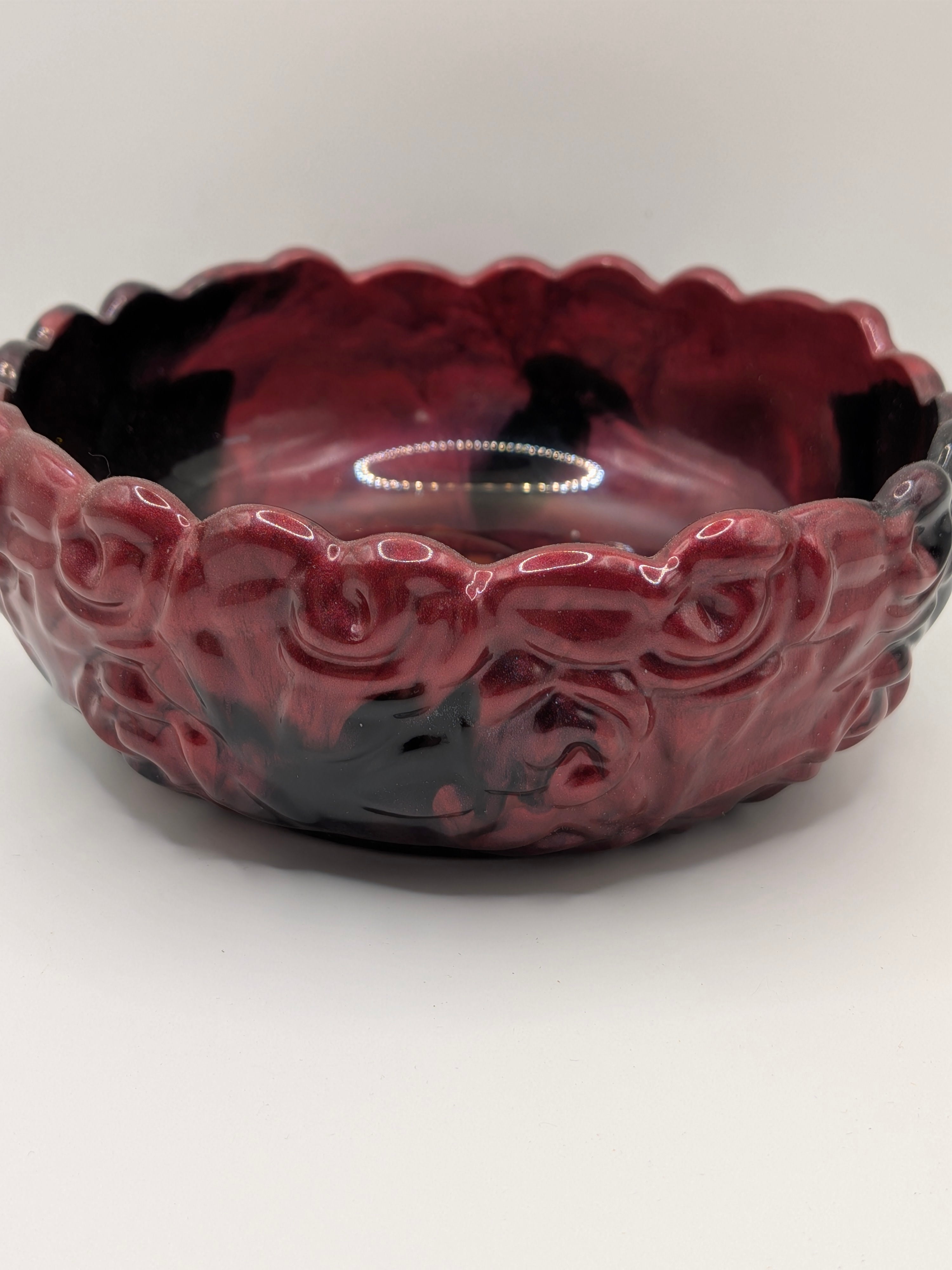 Burgundy & Black Marbled Floral Candy Dish
