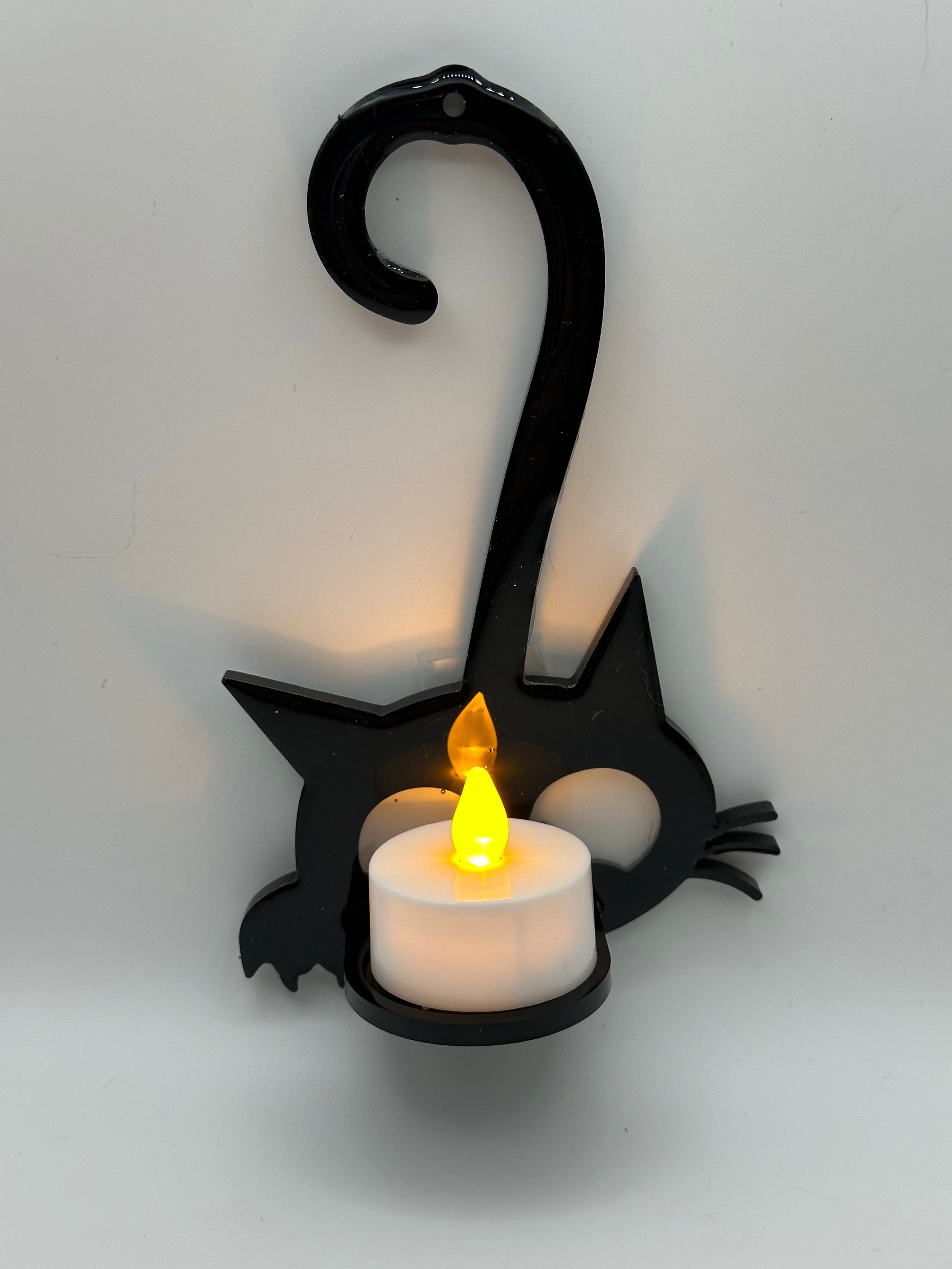Black Cat Wall Sconces — Epoxy Resin Candle Holders, Set of 3