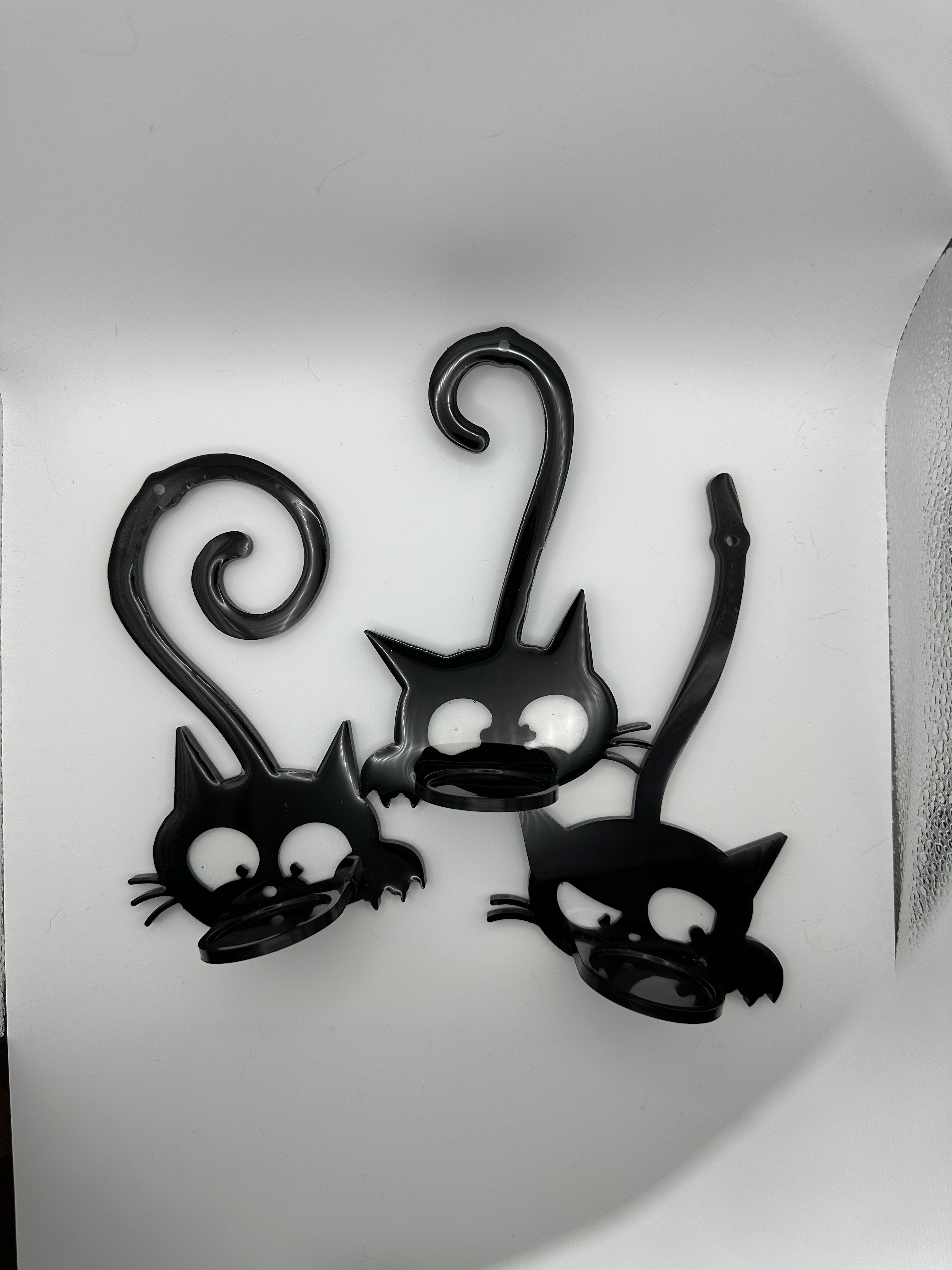 Black Cat Wall Sconces — Epoxy Resin Candle Holders, Set of 3