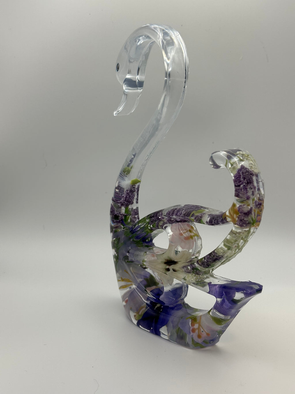 Swans with Lavender Flowers — Epoxy Resin Figurine Set