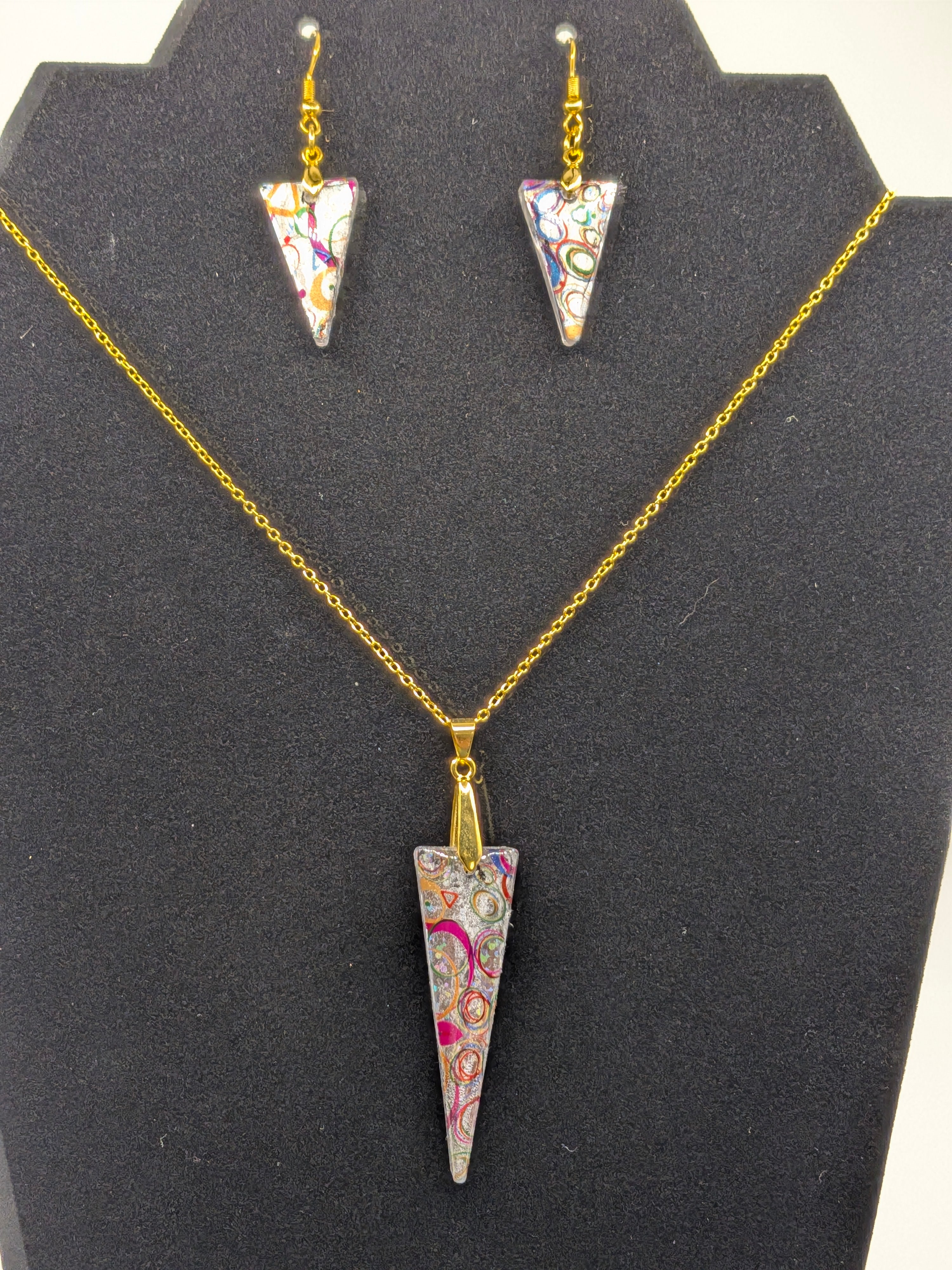 Elongated Triangle Nail Foil Jewelry Set — Multicolor Shimmer on Silver